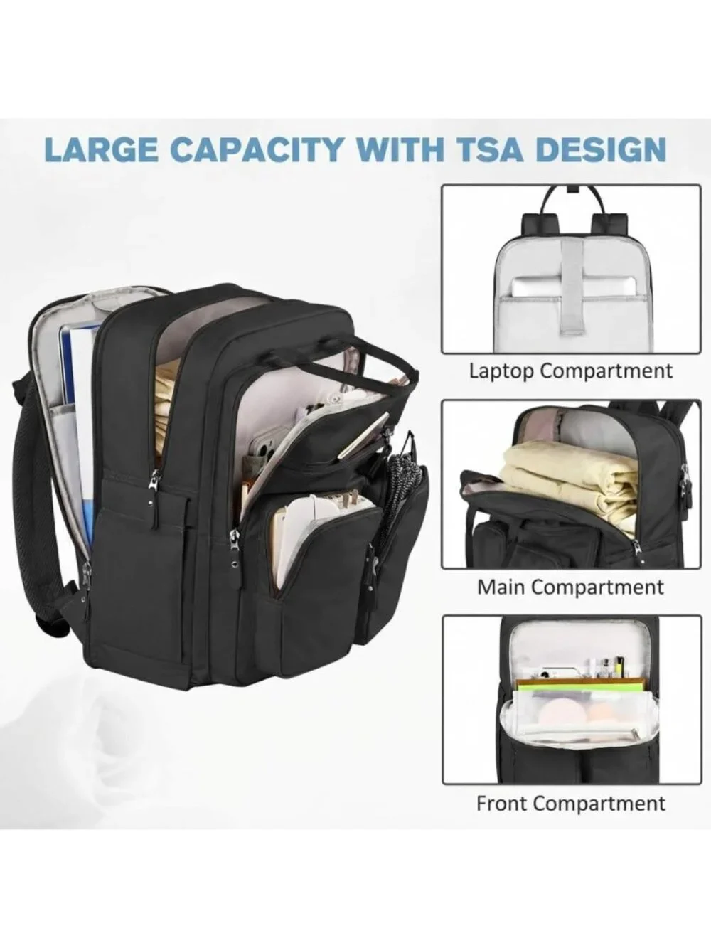 Stylish Travel Backpack for Women, TSA-Friendly Laptop Compartment, Black